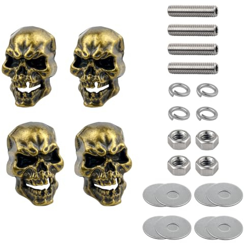 Padaodao Skull Number Plate Screws and Nuts, 4 Pcs Licence Frame Screw Kits Universal for Car Truck Motorcycle, Bronze