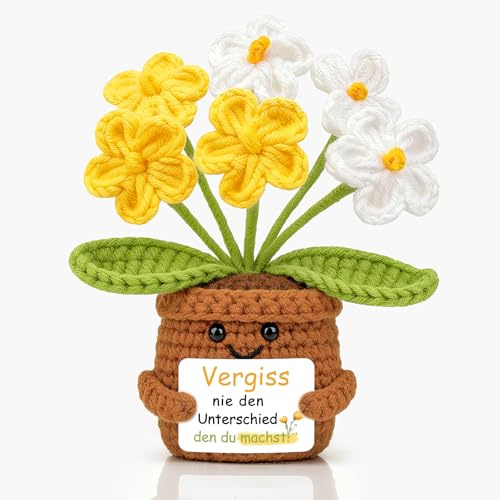 Mwmoeen Pocket Hug Vergissmeinnicht-Blumen, Handgefertigte Glücksbringer gehäkelte Blume Puppe Beste Freundin Kleine Geschenke für Freunden Kollegen(A35)