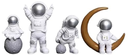 Pqahffowr 4 Pcs Astronaut Figure Statue Figurine Spaceman Sculpture Educational Toy Desktop Home Decoration Astronaut Model Silver