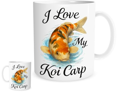 I Love My Koi Carp Mug – 11oz Ceramic Coffee Cup with Photorealistic Koi Design & Black Script – Gift for Fish Lovers, Pond Enthusiasts & Aquarists