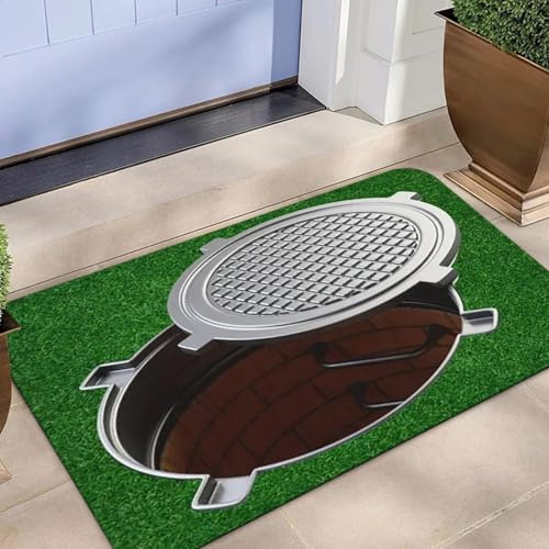 boiszeda 3D-Kanaldeckel-Fußmatte Optische Täuschung Fallenmatte Lustige Wohnaccessoires Fußmatte