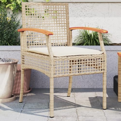 Nqyjm Gartenstuhl, Gartenstühle, Kissen, 2 Stück, Beige, Polyrattan, Akazie, für Garten, Strand, Balkon, Terrasse, Camping