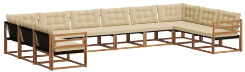 vidaXL Outdoor-Sofagarnitur mit Kissen 10 pcs Natur und Beige, Gartenmöbel Set, modernes Sofa für draußen, ergonomisches Design, bequemer Sitzplatz, stilige Couch für den Patio