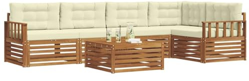 vidaXL Outdoor-Sofagarnitur mit Kissen 6 pcs Natur und Creme, Gartenmöbel, modernes Sofaset, Robustes Lounge-Set, gemütlicher Terrasse-Bereich zum Entspannen