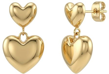 AMOR - Damen Ohrringe Edelstahl - Vergoldet/Golden - Herz Ohrhänger - AMR-E0045