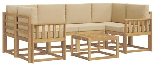 vidaXL Outdoor-Sofagarnitur mit Kissen 7 pcs Weiß und Beige, Garten-Lounge, modernes Outdoor-Sofa, gemütliche Sitzecke für Pool, entspannende Holz-Patio-Ausstattung