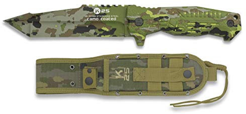 Cuchillo K25 SPCB Camo Titanium c 14 cm para Caza, Pesca, Camping, Outdoor, Supervivencia y Bushcraft K25 32166 + Portabotellas de regalo