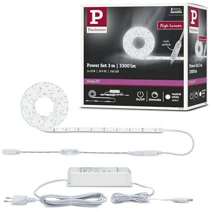 Paulmann 789.59 SimpLED Power Strip Set 3m Neutralweiß 33W beschichtet mit Schnurdimmer 1100lm/m