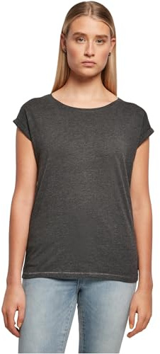Build Your Brand Damen T-Shirt Ladies Extended Shoulder Tee, lang geschnittenes T-Shirt für Frauen, Baumwolle, Charcoal, 4XL