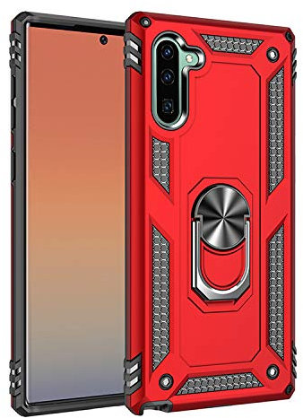 BestST Custodia Galaxy Note 10 Cover, 360° Girevole Regolabile Ring Armor Bumper TPU Case Magnetica Supporto Smartphone Silicone Custodie Heavy Duty Antiurto per Samsung Galaxy Note 10 Case,Rosso