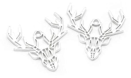 Vintageparts Anhänger Hirsch im Origami Stil in silberfarben 2 Stück Schmuck zum selber basteln und nähen Schmuckanhänger filigran