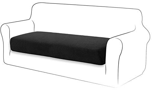 TIANSHU Sofa Sitzkissenbezug Stretch, Sitzkissenbezüge rutschfest, Jacquard-Stretch-Sofasitzbezug, Sofa überzug Elastischer, Schonbezug für Sofa Sitzkissen mit Gummiband (2 Sitzer,Schwarz)