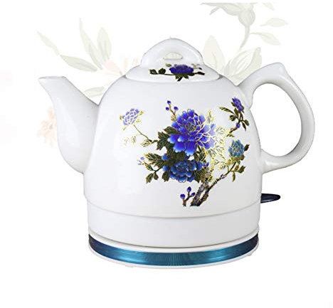 XAOBNIU Ceramic Electric Kettle, Teapot With Color Changing Peony, White, 1.0 Litre