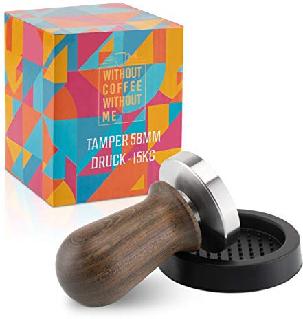 NOUTEN® Premium Espresso Tamper Set 58mm mit Druckreguliereung (15kg) - Kaffeestampfer aus Edelstahl mit Einem elegant geformten Echtholzgriff – Perfekt für Einsteiger - Passende Tampermatte inklusive