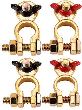 CZC AUTO Battery Terminals 12V/24V Solid Brass Clamps Connectors with Colour Coded Wing Nuts, Quick Release for RV Motorbike Car Truck Boat Caravan, 2 Pairs