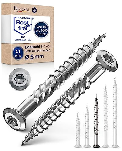 800 Stück Terrassenschrauben 5 x 60 mm lang | PERFEKT für 25 mm Terrassendielen | rostfreier gehärteter C1 Edelstahl | Torx 25 | Holzschrauben mit flachem Senkkopf Teilgewinde