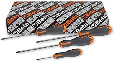 Beta 1202E/S4 – Set 4 Giraviti Evox con impronta a croce Phillips®, Acciaio Cromato Punta Nera, Impugnatura Bi-materiale Ergonomica, Misure PH0‑PH3 (60–150 mm) – Utensili Professionali