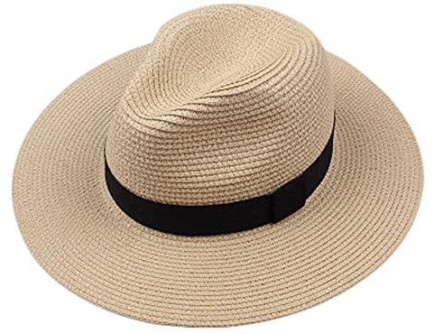 ADOSSAC Femmes Hommes Panama Chapeaux de Paille Chapeau de Soleil Chapeau de Plage Summer Hat UPF50 Compressible Large Large Brim Ladies