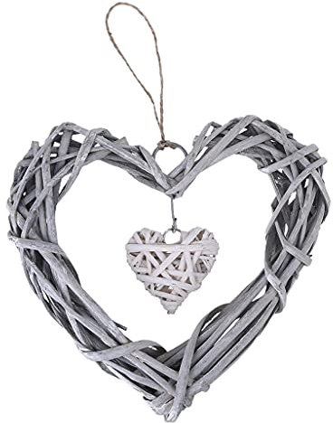 IOOOFU Chic Wicker Hanging Hearts Gray White Artificial Wreaths DIY Heart Wicker for Wedding Birthday Party Wall Hanging Decoration
