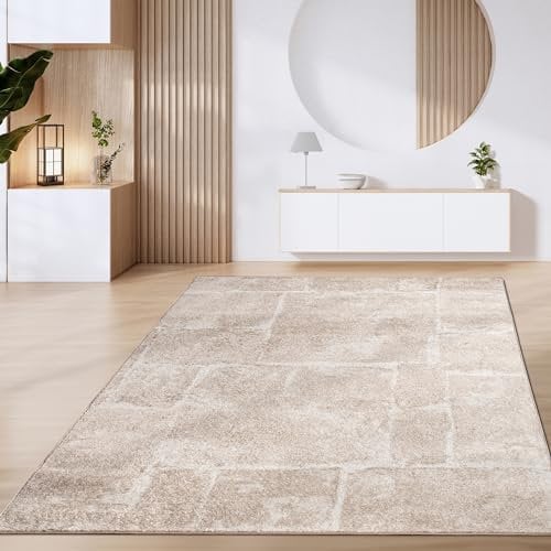 Paco Home Teppich Wohnzimmer Kurzflor Vintage Geometrische Moderne Muster Braun Beige, Grösse:160x220 cm, Farbe:Braun 5