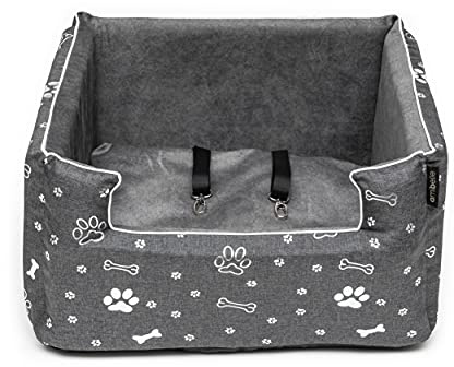 BOUTIQUE ZOO Hunde Autositz | Autositz für Hunde, Katzen, Haustier | Rückbank, Beifahrersitz | Hundebett, Hundetasche | Polyester, Wildlederimitat | Farbe: Grau | Große: L (57x50 cm)