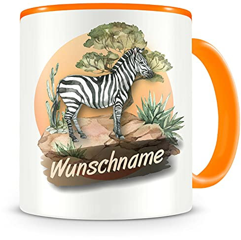 Samunshi® Kindertasse mit Namen Tasse Zebra Personalisierte Tasse mit Namen Kinder Kinderbecher mit Namen Kindergarten orange 300ml