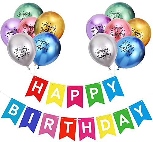 Happy Birthday Banner, Black Gold silver Party Decorations Happy Birthday Bunting Banners, 12 inch Happy Birthday Balloons Perfect for Birthday Party Decorations (MIX)