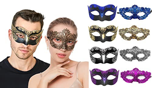 VKI® 4 Paar Venezianische Maske Damen und Herren Maskerade Karnevalsmasken Gesicht Kostüm Fasching Verkleidung, Gold/Silber/Blau/Violett