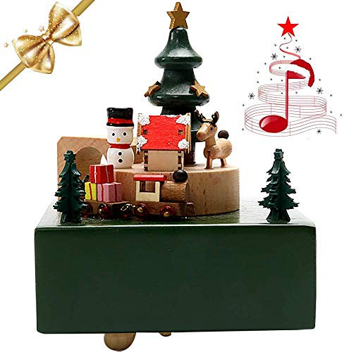 LONEEDY Holz Spieluhr Weihnachten Schneeflocke Dekoration Elch Custom Exklusives Spielzeug Geschenke für Jungen und Mädchen Rotation Handwerk (Grün)