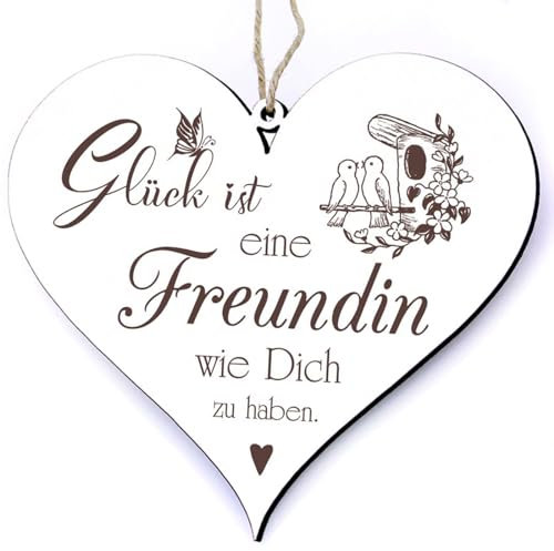 Freundin Holz Schild Deko Herz - Glück ist eine Freundin wie Dich zu haben + Anhänger Beste Freundin der Welt - Freundinnen BFF Bestie Freundschaft Lieblingsmensch Weihnachten Geburtstag