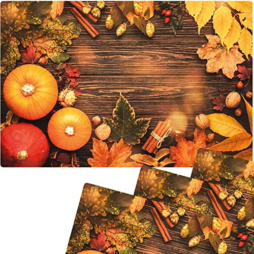 matches21 Hübsche Tischsets Platzsets Motiv abwaschbar Kürbisse Herbstlaub Zimtstangen auf Holz bunt 4er 43,5x28,5 cm