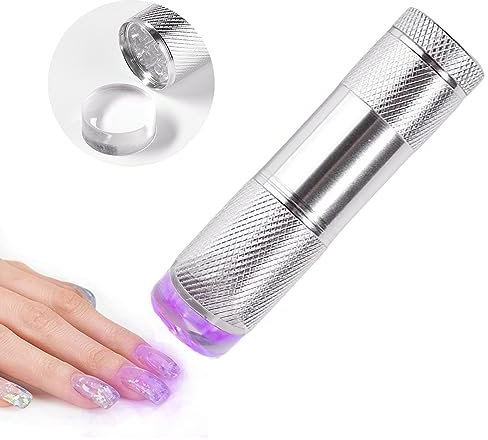 Mini Lampada Unghie, Lampada per Gel Unghie, Lampada UV LED Portatile, Mini Lampada per Unghie UV LED, Asciuga Unghie UV, Torcia Elettrica per Unghie con Testa di Pressatura in Silicone, Argento