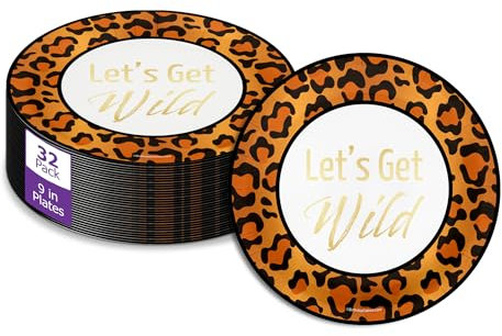 Let's Get Wild Leopard Print Party Supplies - Get Wild Party Plates - 32 Piece Large 9 Leopard Print Paper Plates In Bulk
