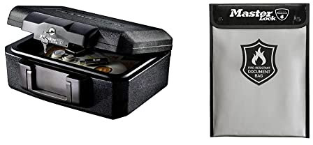 Master Lock Fireproof Document Box and Bag L1200 + FBWLZ0EURHRO, Fireproof and Waterproof, Small
