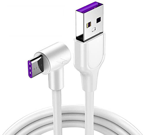 USB C Charger Cable, [1.5m/5A] Type C Fast Charging Cable, 90 Degree Fast Cord, USB to USB C Charger and Data Sync Cable For Sam-sung S22 / S21 / S20 / S10 / S9 / S8 (White, 1.5 Meter)