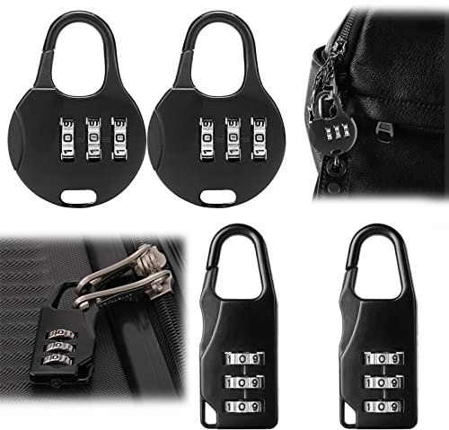 Cadenas à Combinaison Serrures de Sécurité Noire à 3 Chiffres Serrure à Bagages Code de Sac Lock en Alliage De Zinc Cadenas à Code pour Bagage de Valise Vélo pour Sacs Boîte à Outils 4 pièces