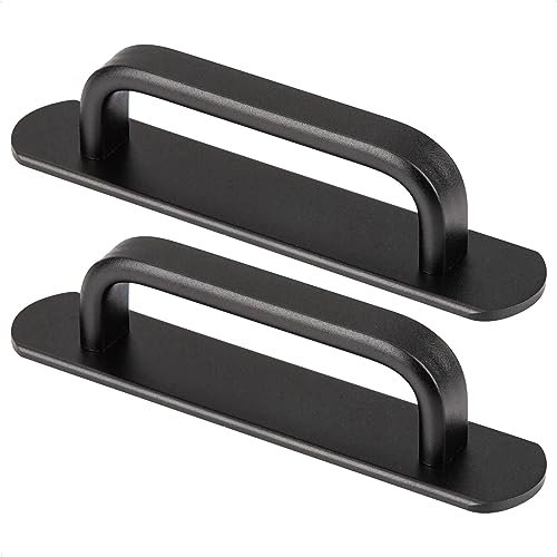 HONZUEN 2 Pack Cupboard Door Handles 96mm Hole Centers,Aluminum Alloy Kitchen Cabinet Handles,Metal Pull Handle for Garage Door,Sliding Door,Barn Door,Kitchen Door,Drawer,Wardrobe Door(Matte Black)