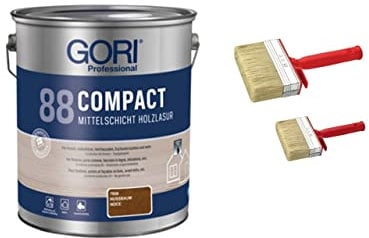 zbs24 Gori 88 Compactlasur nussbaum 5 Liter Holzschutzlasur, tropfgehemmte Mittelschichtlasur, inkl. 3-teiliges Pinselset zur einfachen Verarbeitung der Lasur