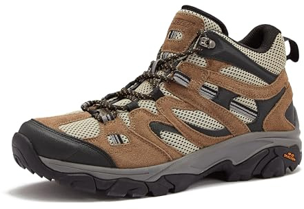 HI-TEC Ravus WP Mid Waterproof Hiking Boots for Men, Lightweight Breathable Outdoor Trekking Shoes - Tan, 15 Medium