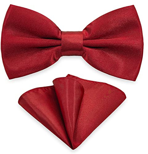 AUSUAYA Herren Fliege Einstecktuch Set, Unisex Design Fliege und Taschentuch für Hochzeit oder Business Formal Tuxedo M-B-T6 (Burgunderrot)