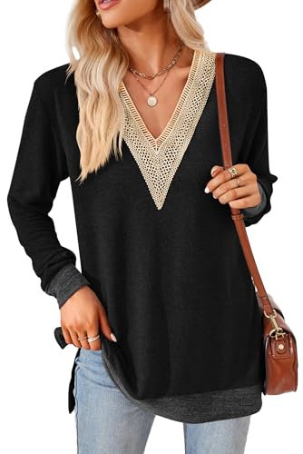 iChunhua Long Sleeve V Neck Going Out Tops Women Sexy Ladies Sweatshirts Size 12 Black M
