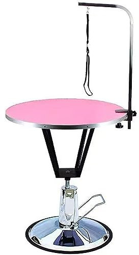 RNQZ Pflegetisch für Haustiere, pneumatisches Bad für Haustiere, hydraulischer Frisiertisch, Bade- und Schertisch für Katzen und Hunde, Verstellbarer runder Tisch,Rosa