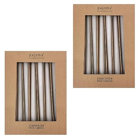 Stabkerzen 20er-Set | Grau | Höhe 25 cm ø 2,2 cm | Brenndauer 7 Stunden - Premium Qualität | einfarbige Spitzenkerzen | pajoma
