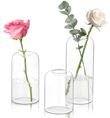 Winter Shore Juego de Floreros Cristal (Pack de 3) - Jarron Cristal Decoracion Pequeño, Mediano y Grande - Florero Cilíndrico Minimalista - Juego de Floreros Transparentes Decorativos para la Mesa