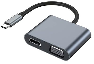 YCTech Adaptateur USB C vers HDMI 4 en 1 - Hub multiport avec HDMI 4K, VGA, USB 3.0 et PD 100 W - Charge rapide pour MacBook Pro/Air, iPhone 16e 16 Pro Max 15 Plus, iPad Air/Pro, Surface, Samsung