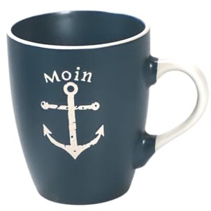 Maritimes Steingut-Geschirr in blau – Henkel-Tasse, Anker, 350 ml | Mix & Match Serie aus Keramik - nautische Motive zum Kombinieren - Küchenzubehör, Geschenkartikel – Seaside No.64