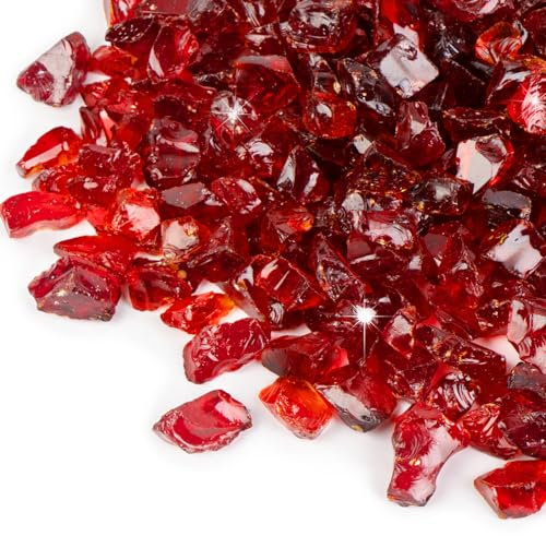GASPRO 4,5 kg Feuerglas für Propangas-Feuerstelle, 1/5.1 cm Glasfelsen für Feuerstelle Tischkamin, Rot