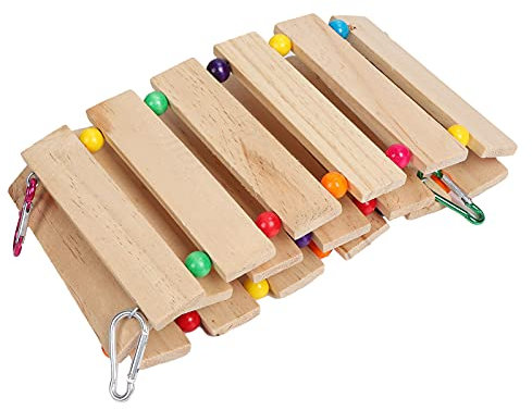 Chicken Swing Chicken Wooden, Flat Ladder Stainless Steel Wire and Colorful Wooden Beads Chicken Toys Simply to Install and Convenient to Place Hanging Chicken Swing, Chicken (S)