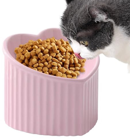 Cat Feeding Bowl, Pet Food Bowl for Cat | Ceramic Cat Food Bowl Slant Pet Water Bowl, Heart Shaped Slanted Cat Dish Food or Water Bowl for Cat or Small Pets