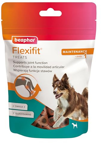 Beaphar Flexifit Treats - Gelenknack für aktive Hunde - Fleischgeschmack - Omega 3, Glucosamin und Calcium - 150g